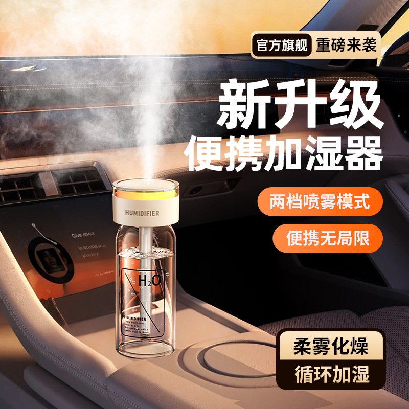 Cross-Border Colorful Light Humidifier, Small Car-Mounted Dazzling Night Light, 2026 New Model Desktop Humidifier, Wireless and Portable
