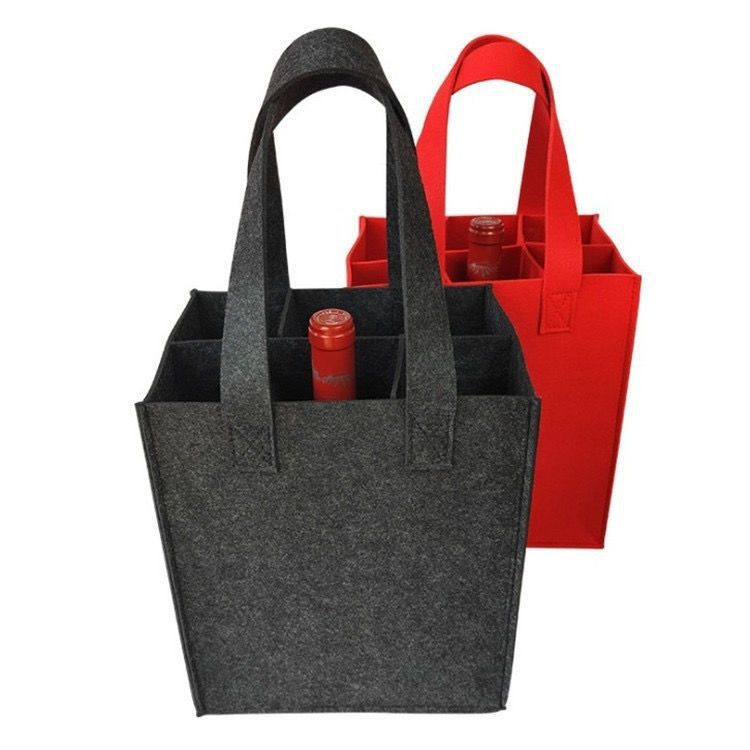 Venta directa de fábrica de fieltro vertical bolsa de vino bolsa de cerveza 6 botellas de bolso de vino de regalo personalizado bolsa de vino