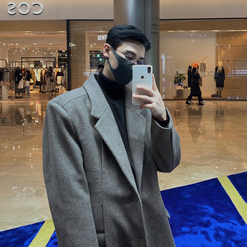 ASCLO invierno Nueva engrosada abrigo de lana caliente casual de los Hombres estilo Coreano nicho diseño largo abrigo de solapa