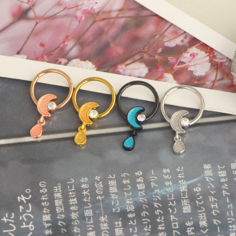 Stainless Steel Moon Nose Ring Star Nose Stud Hoop Piercing Jewelry for Cartilage Lip Ear - Rose Gold detail image 8