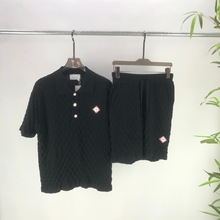 欧美休闲潮牌跨境平替欧货 Ca针织套装格纹Polo衫毛衣短袖+短裤