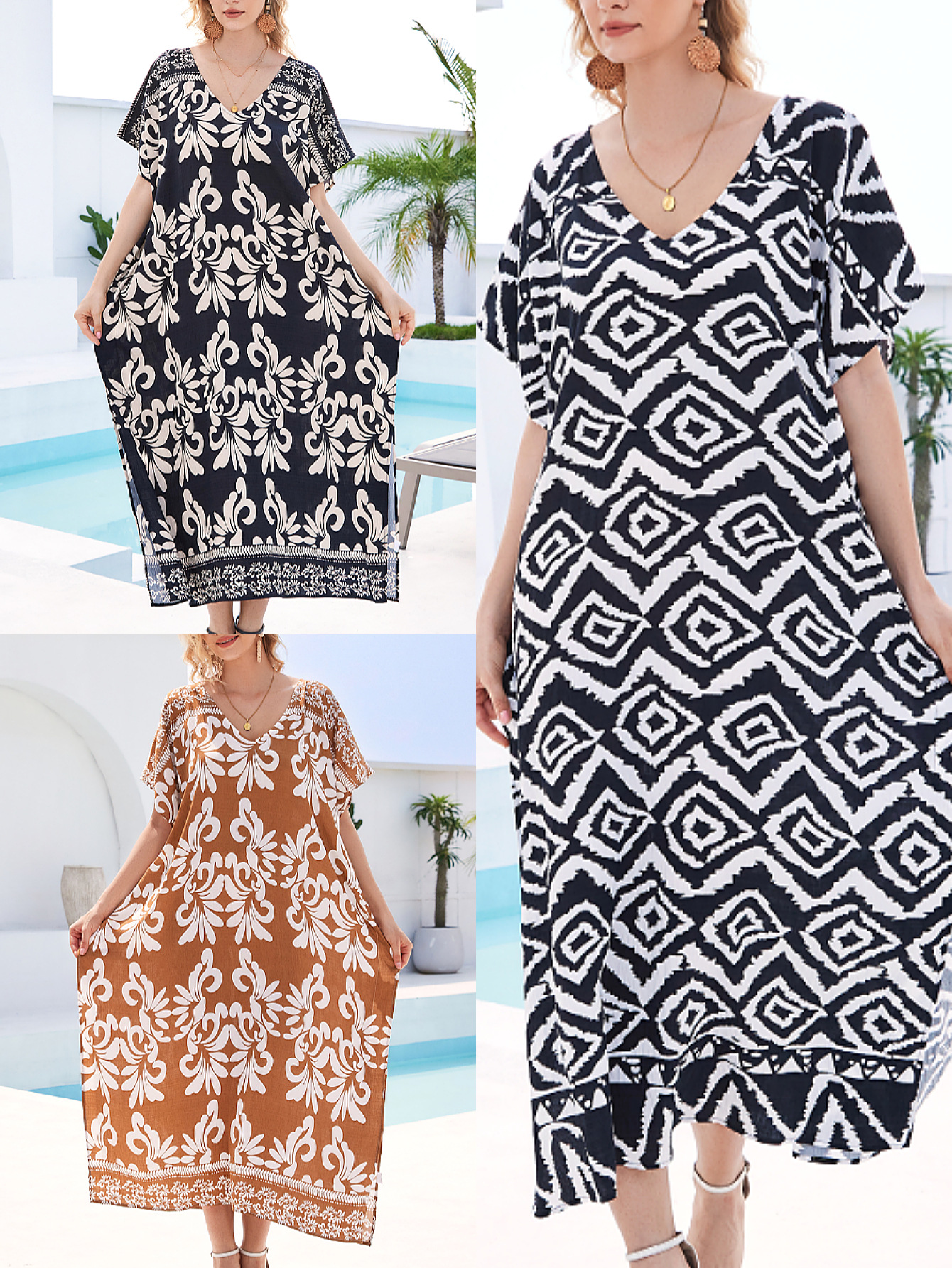 Camiseta de playa impresa de algodón tinsel vestido bohemio suelto gran túnica transfronteriza amazon M3 - 1