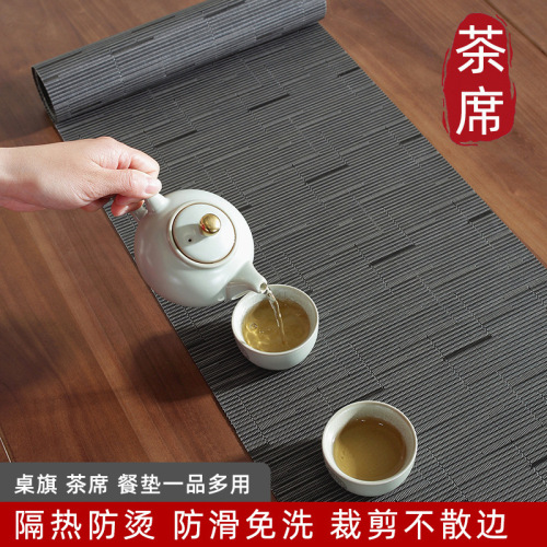 New Chinese-style PVC tea seat Zen-themed table flag waterproof tea table runner Chinese-style long tea table mat tea table runner pad