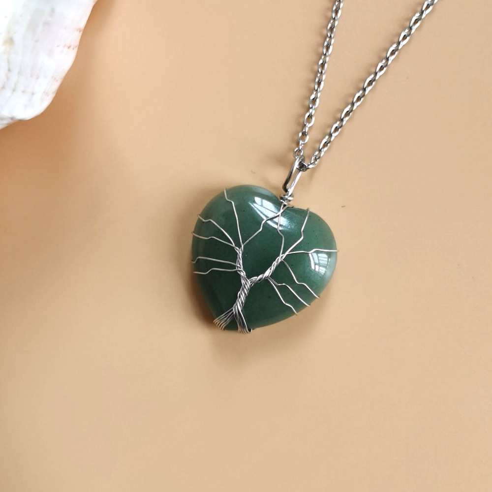 Retro Heart Shape natural stone Copper Plating Pendant Necklace 1 Piece