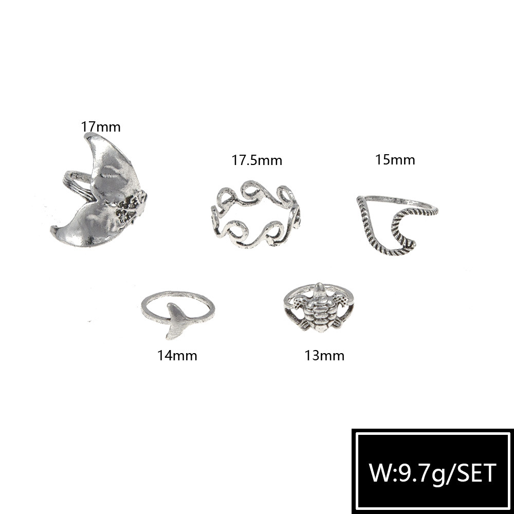 Bohemian Turtle Fishtail Retro Rings 5-piece Set display picture 1