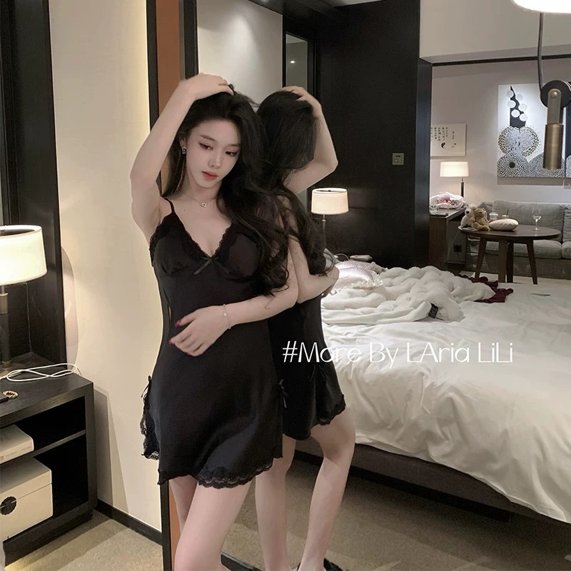 Yase [Paris Weekend] 2025 New Ice Silk Thin Pure Lust Style Lace Nude Comfortable and Charming Suspender Nightgown