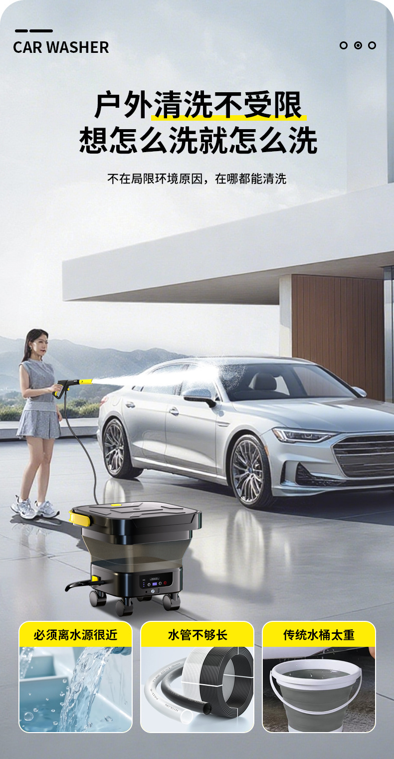 Lithium Battery Cordless Car Washer Portable High-Pressure Water Gun with Water Tank Car Cleaning Machine Outdoor Cleaning Manufacturer Wholesale