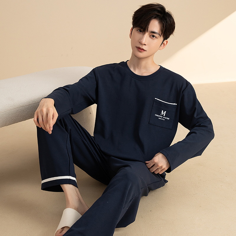 Pijamas de hombre otoño y invierno algodón de manga larga estudiantes juveniles nuevo suelto conjunto de ropa de hogar grande