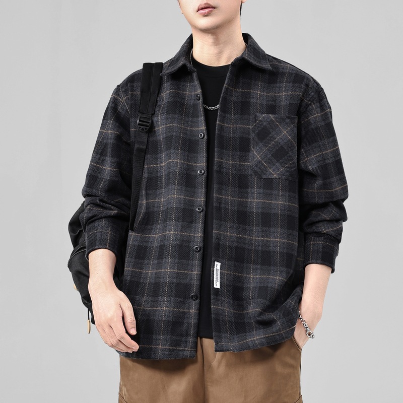 包邮复古毛呢加厚男保暖衬衫重磅休闲外套潮长袖磨毛衬衣格子2025