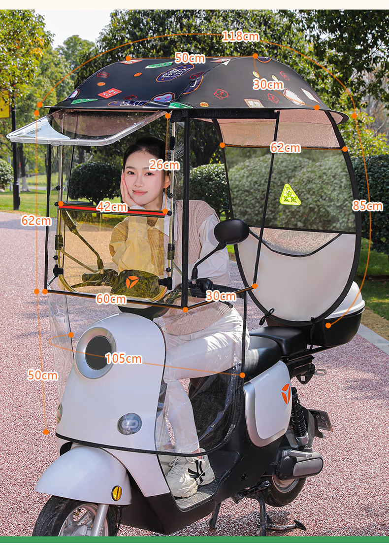 Rainproof and windproof canopy for electric vehicles, detachable new model, double-layer sunshade and rain umbrella for electric motorcycles