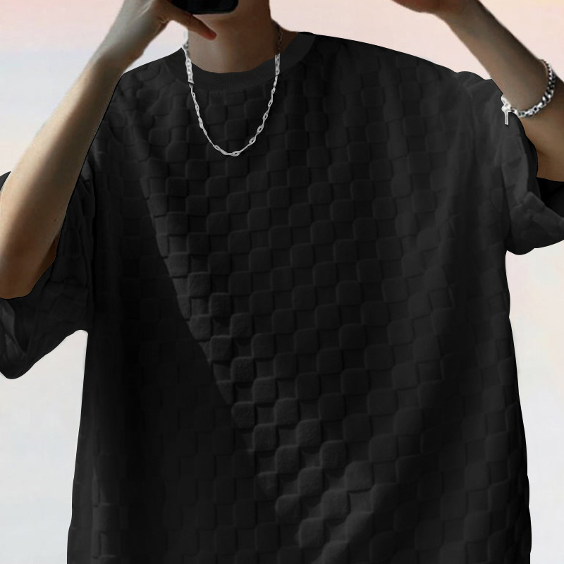 Ensemble 2 pièces pour homme avec t-shirt et short oversize à imprimé damier – Tenue décontractée pour l'été et l'automne (noir, gris, kaki, blanc) – S-XXXL_voghion.com