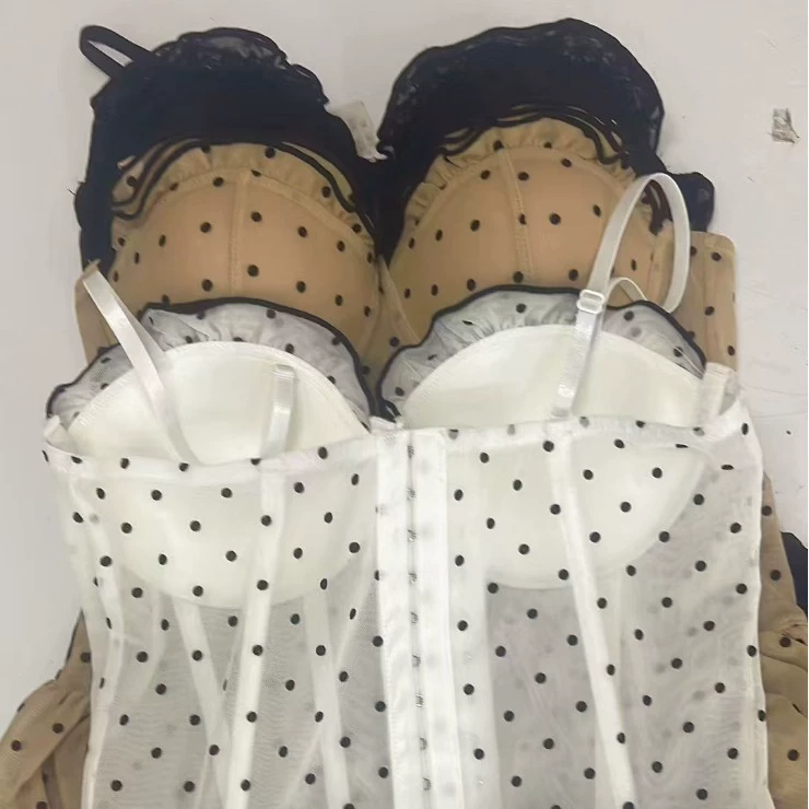 Пляжный топ Bustier из сетки в горошек с косточками, прозрачный волан с подкладкой — размер One Size