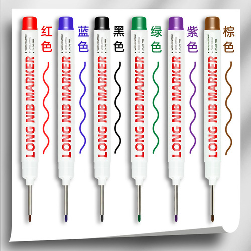 New Year Long Head Special Marking Pen - 6-Color Woodworking Special Tile Deep Hole Scribing Pen Waterproof Marking Pen