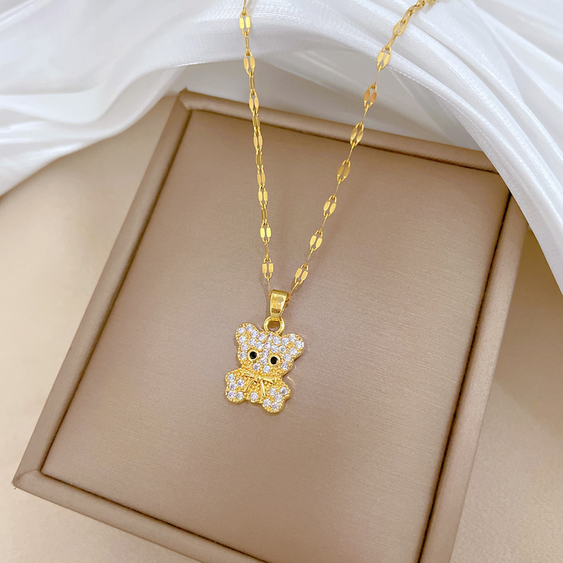 Collar para mujer con oso de circonitas y cadena de oro real_voghion.com