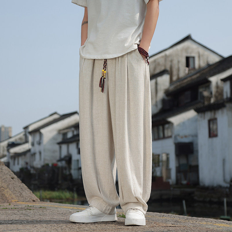 Linen Pants Men's Trendy Spring and Summer Loose Wide-leg Bloomers New Chinese Men's Cotton and Linen Casual Pants