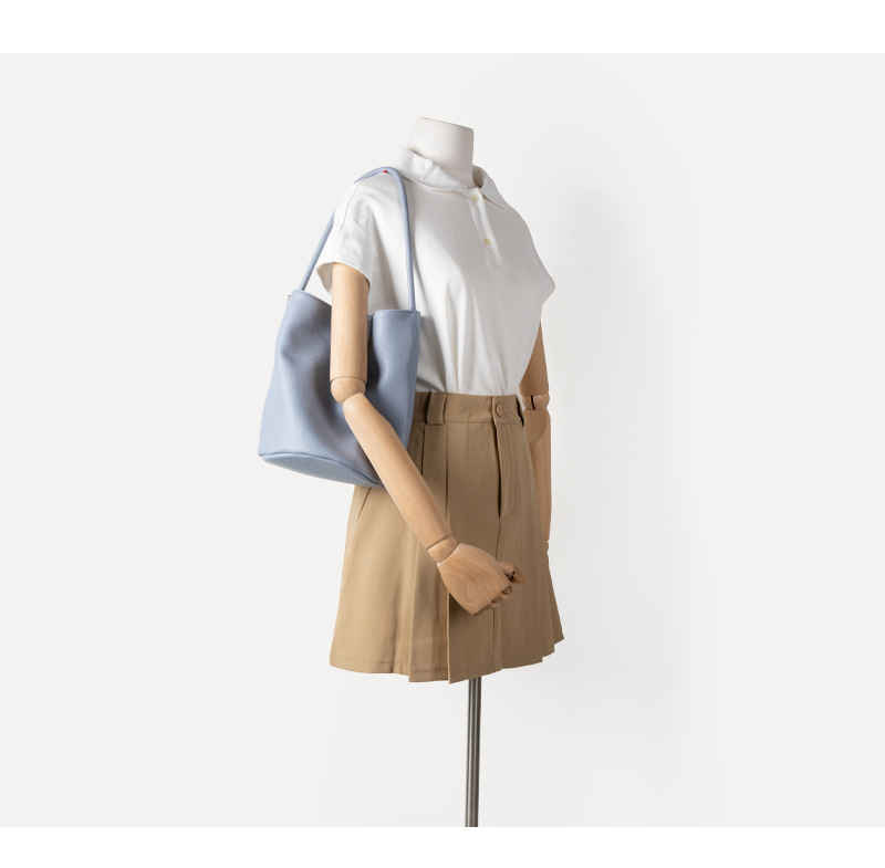 Shoulder Bucket Bag In Soft Leather Large Capacity Handbag_voghion.com