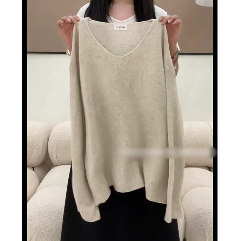 秋季一整套穿搭女2025新款百搭慵懒风针织上衣休闲背带裤两件套装|undefined