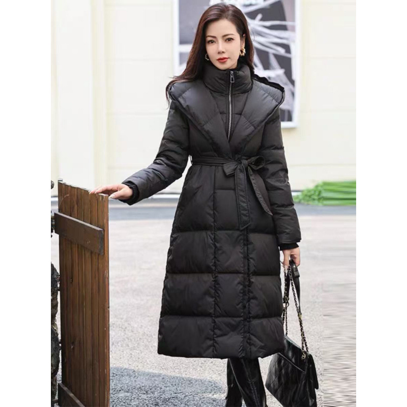 Long Belted down Jacket New Style 2025 Over-The-Knee Thickeneded Waist Tie Winter New Women's Fashion Slim Jacket