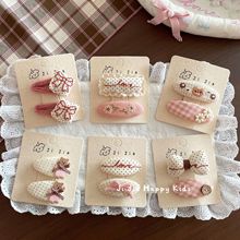 韩系粉色波点蕾丝儿童发夹甜美儿童刺绣花朵蝴蝶结BB夹公主秋冬