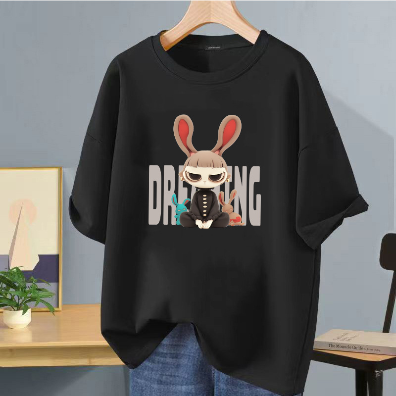 Camiseta de manga corta negra de seda helada de verano impresión de logotipo impreso ropa de clase de bricolaje ropa de trabajo camiseta de cuello redondo impresión
