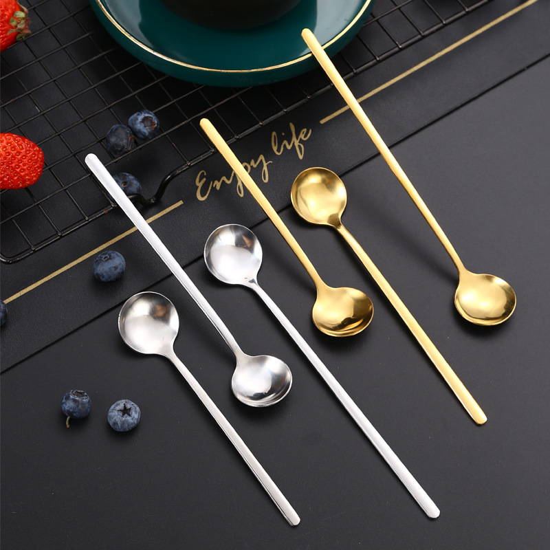 Stainless Steel Small Round Direct From The Manufacturer, In Stock, Stirring Dessert Spoon, Long-handled European-style_voghion.com