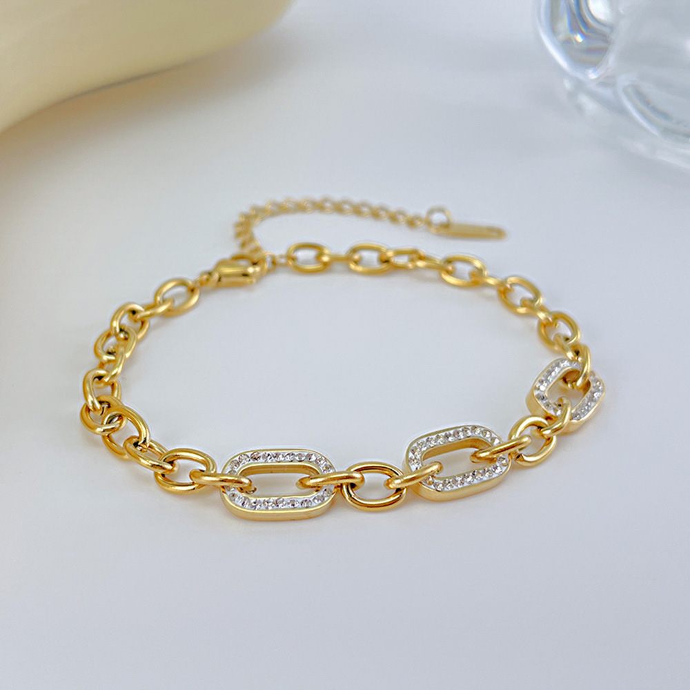 European and American fashion simple zircon hollow jewelry accessories wholesale geometric niche Joker titanium steel women's bracelet jewelry