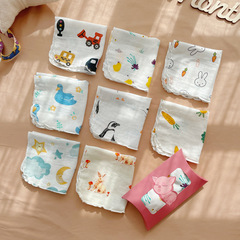 Thin double-layer gauze printed small square towel baby baby care multi-purpose towel mouth towel face towel 8 pack