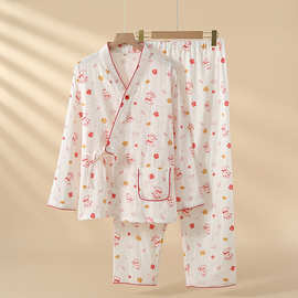 新款纯棉双层纱布月子服春秋夏季薄款产后哺乳家居服孕妇睡衣批发