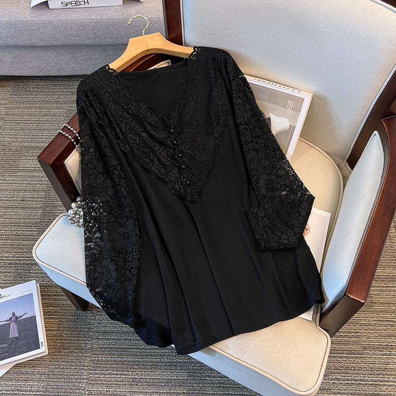 300 catties large size women's clothing fat mm plus fat plus bust 140 autumn and winter fashion elastic base shirt T-shirt 6512