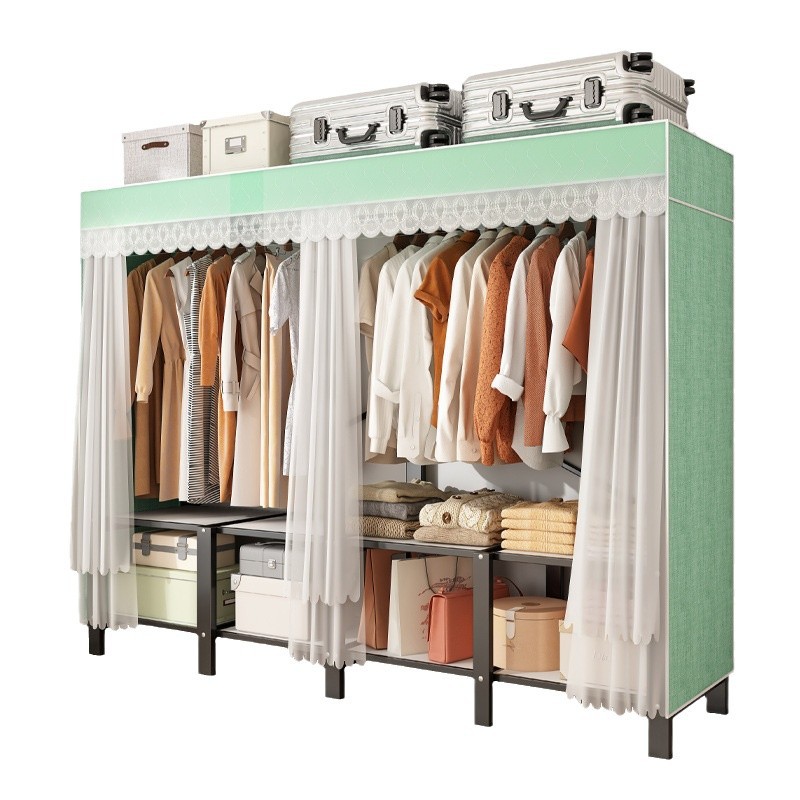 Libre de instalación armario hogar dormitorio plegable simple armario de tela habitación de alquiler fuerte y durable marco de acero armario de almacenamiento armario