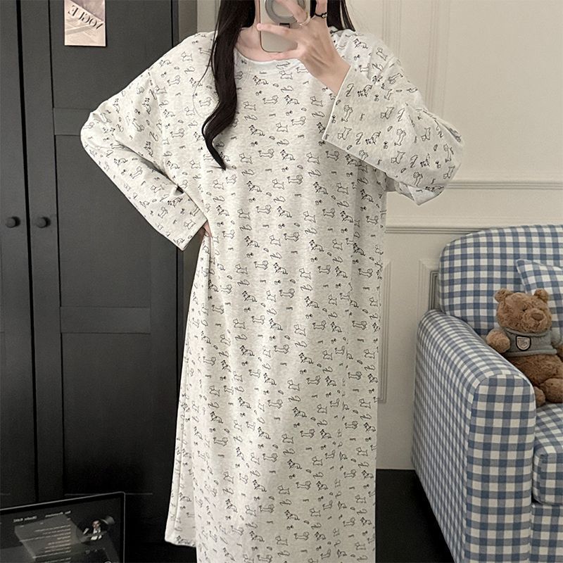 跨境外贸批发新款秋季卡通可爱长袖舒适宽松版睡衣睡裙女家居服|undefined