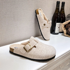 羊羔毛毛勃肯鞋女外穿秋冬一腳蹬加絨懶人鞋增高毛氈包頭厚底半拖