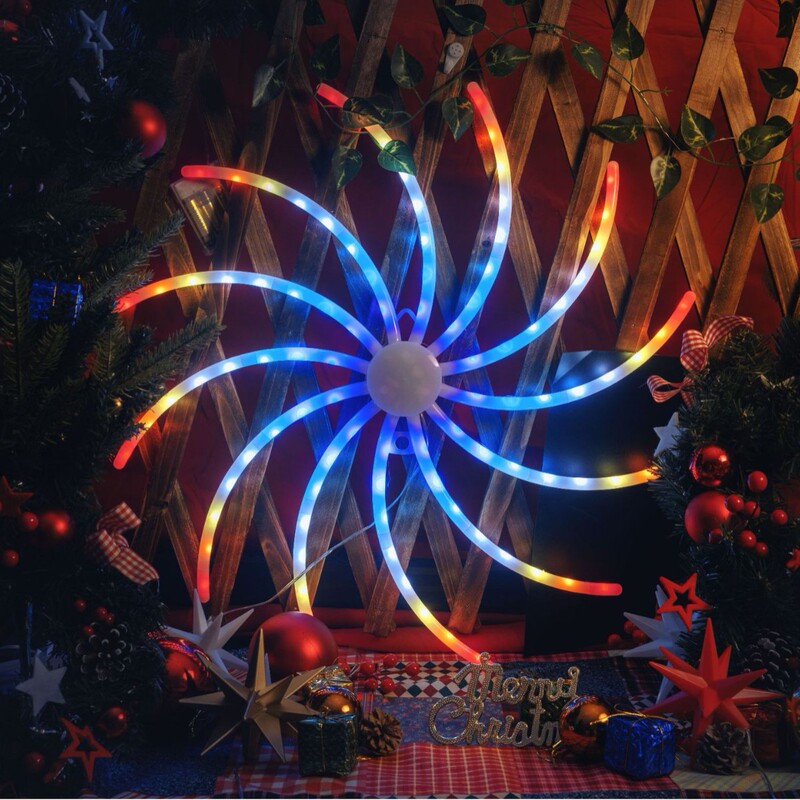 Cross-Border Hot-Selling Waterproof Colorful Windmill-Shaped Meteor Shower with a Sense of Technology and Atmosphere Decoration, Fire Wheel Christmas Hanging Lights