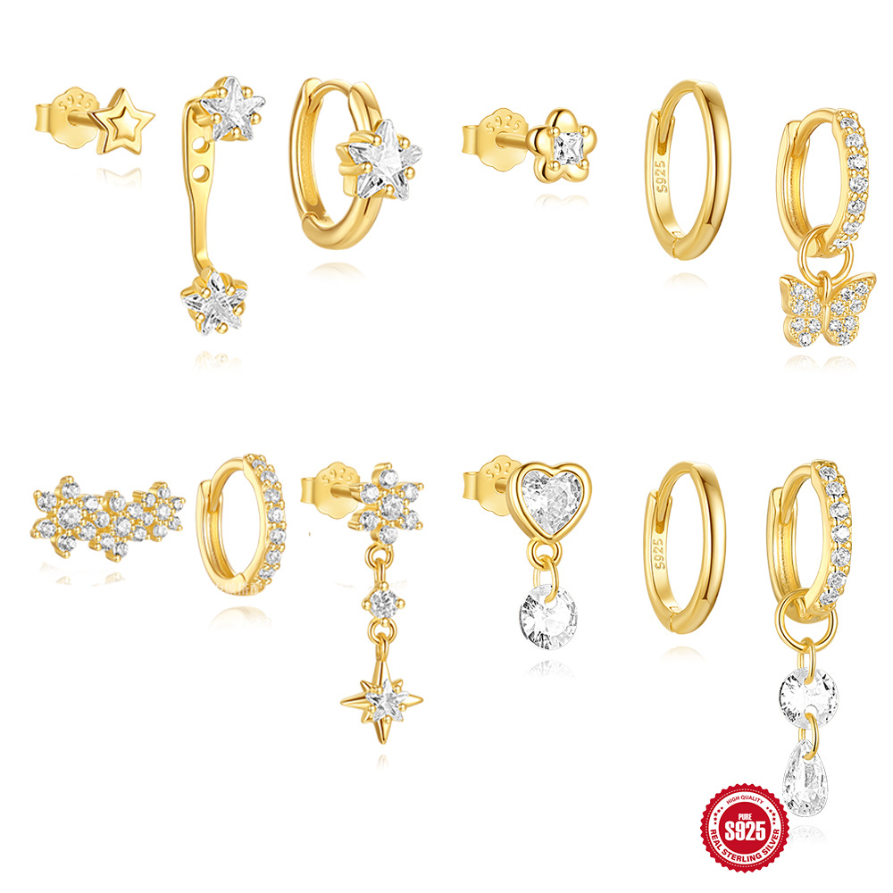 Exquisita mariposa flor mango estrella traje de tres piezas estilo ins S925 plata de ley diseño de nicho de alta calidad oreja de circón