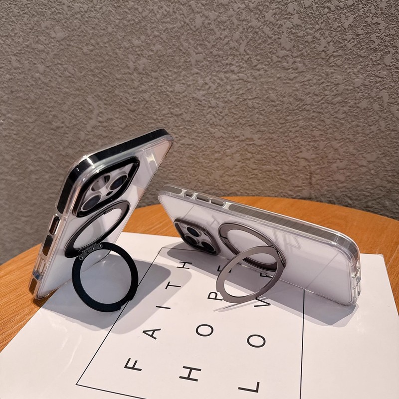 适用苹果17promax透明手机壳360旋转磁吸支架 iPhone16全包保护套|undefined