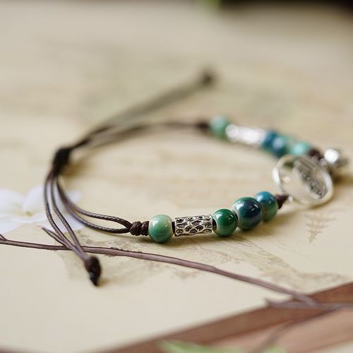 Artistic and cultural auspicious cloud ceramic bracelet female wholesale braided rope new Chinese style national wind fashion lotus pod bracelet jewelry small gift 