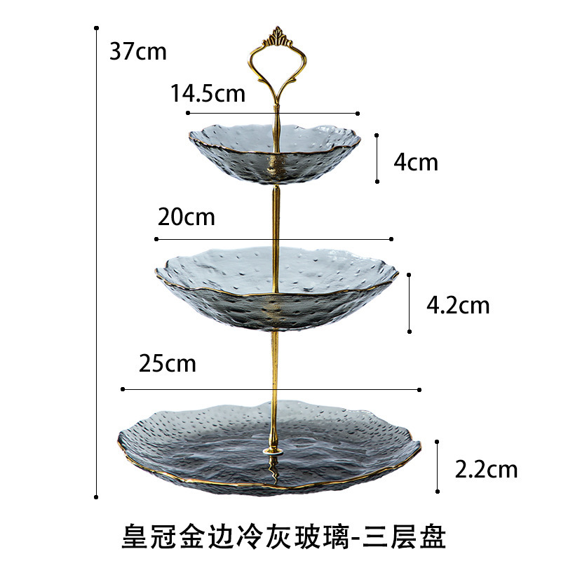 Lujo ligero Viento Phnom Penh vidrio de tres capas de frutas bandejas de alta calidad creativas dulces caseras pastel snack bandejas al por mayor