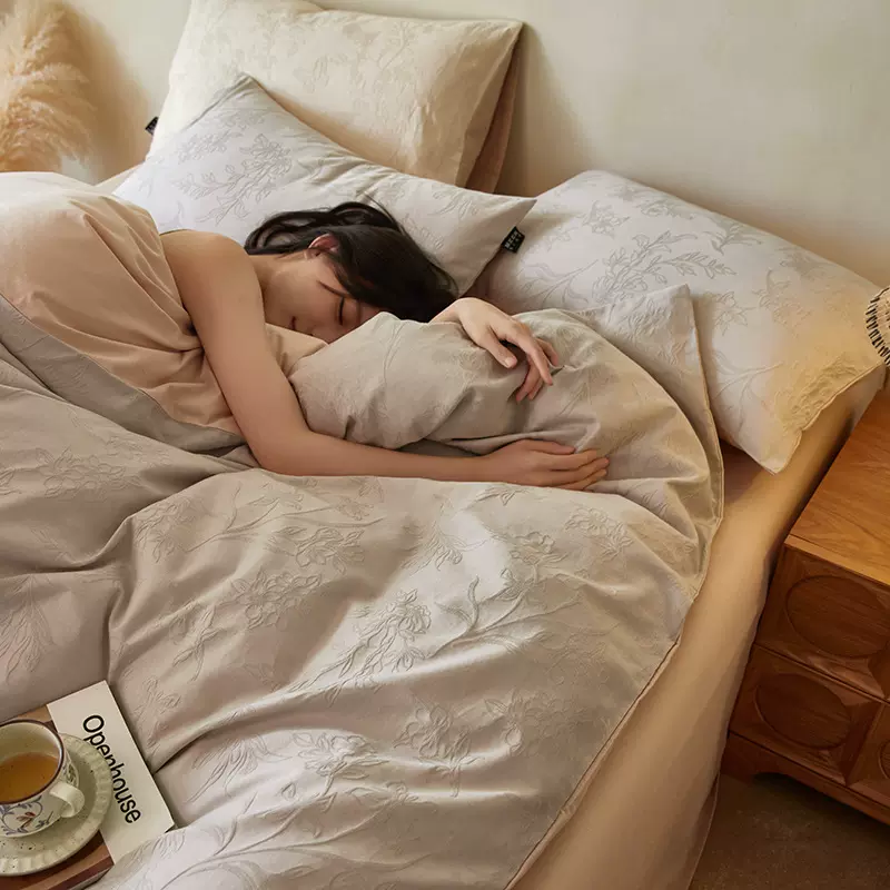 全棉提花复古风磨毛床上四件套简约高级感纯棉家用卧室床单被套罩