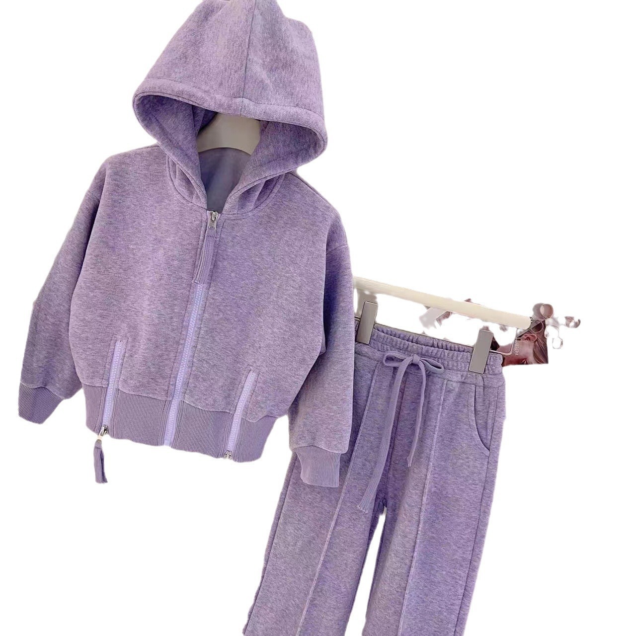 Børnetøj piger cardigan efterårstøj mellemstore og store børn koreansk version hættetrøje alsidig sweatshirt sæt med to dele_voghion.com