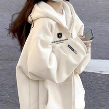 外穿慵懒校园开衫上衣学生秋冬外套拉链甜美通勤跑步宽松连帽卫衣