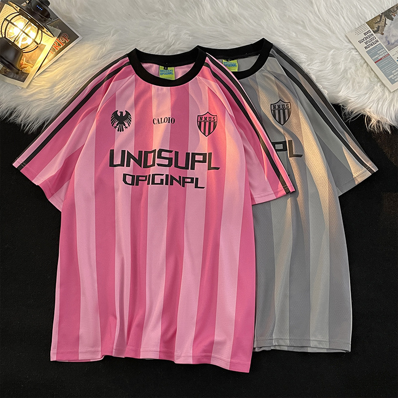 American Couple Short-sleeved T-shirt Trendy Brand Ins Summer Ice Silk Mesh Jersey Loose Trendy Brand Quick-drying Half-sleeved T-shirt for Men