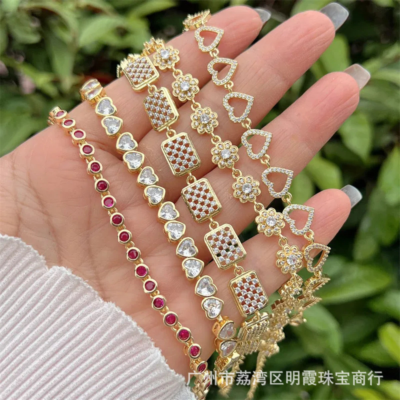 1件铜镀18K金镶钻锆石手链 时尚 经典 简约 适合男士女士日常佩戴