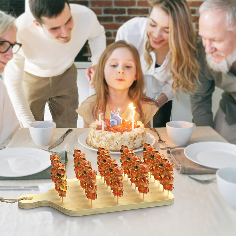 Tabla de cortar de bambú multifuncional tabla de cortar de doble cara soporte de exhibición de piruleta hogar restaurante fruta postre bandeja de madera