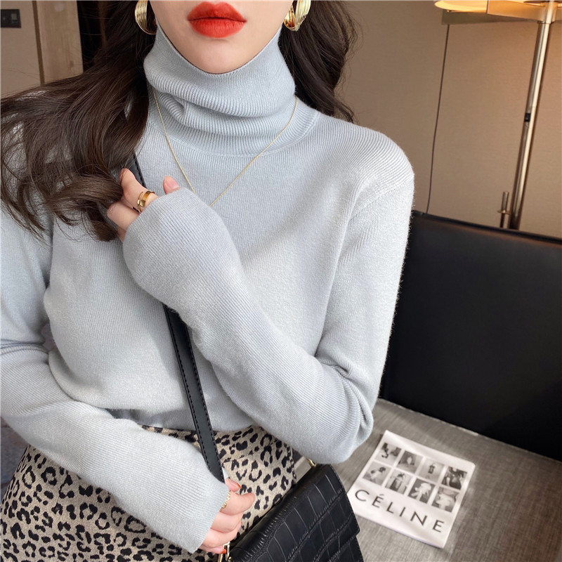 따뜻한 그레이 블루 [하이 칼라 스타일] [봄 여성 2024 새로운 여성/이른 봄/베이스 셔츠 2024 새로운 여성 가을 겨울 패션 서양식 패션/봄 여성 의류/여성 스타일