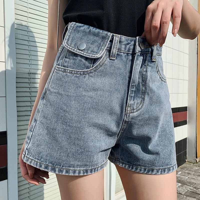 Organ bag Denim shorts women's summer new Korean style high waist slimming loose all-match A- line wide leg hot pants