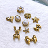 Japanese retro nail decoration for manicure, brand bronze accessory with bow, with gem