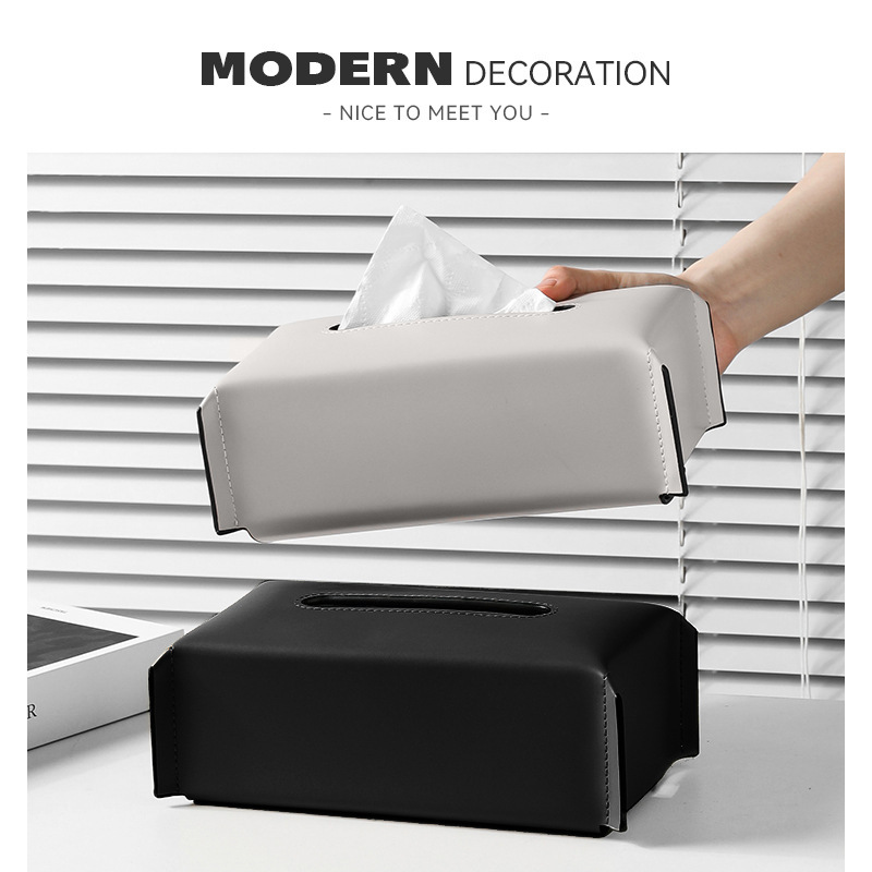 High-End Hotel Leather Tissue Box for Home Living Room Coffee Table, High-End Light Luxury Simple Napkin Tissue Box for Commercial Use