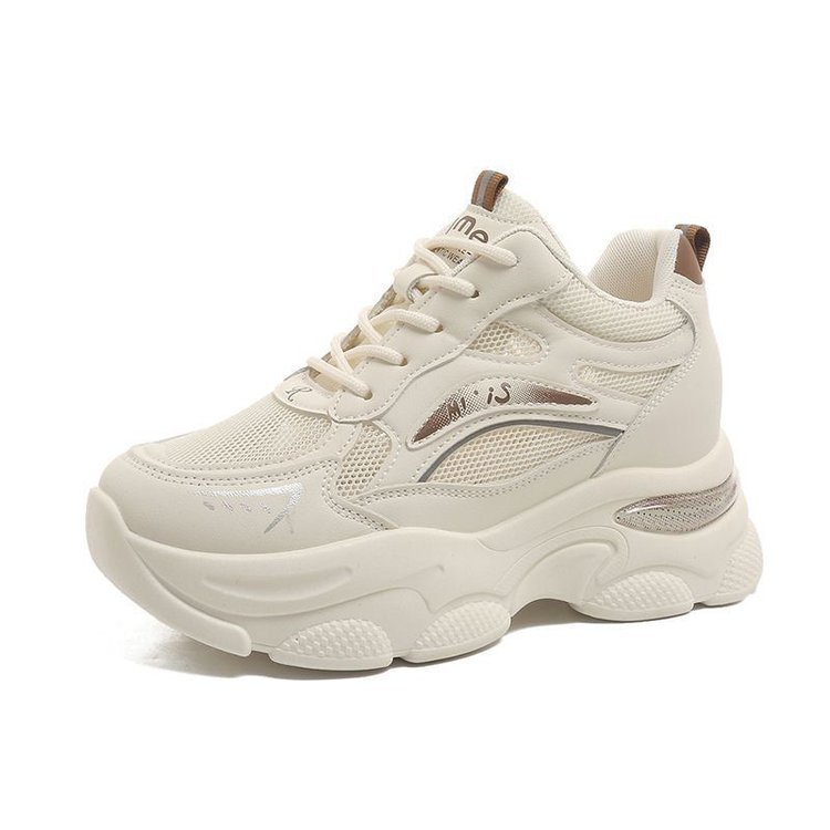 Aumentar la altura de la malla, zapatos de papá, zapatos de mujer pequeños, primavera de 2026 nuevos zapatos deportivos, zapatos de malla transpirables, zapatos blancos