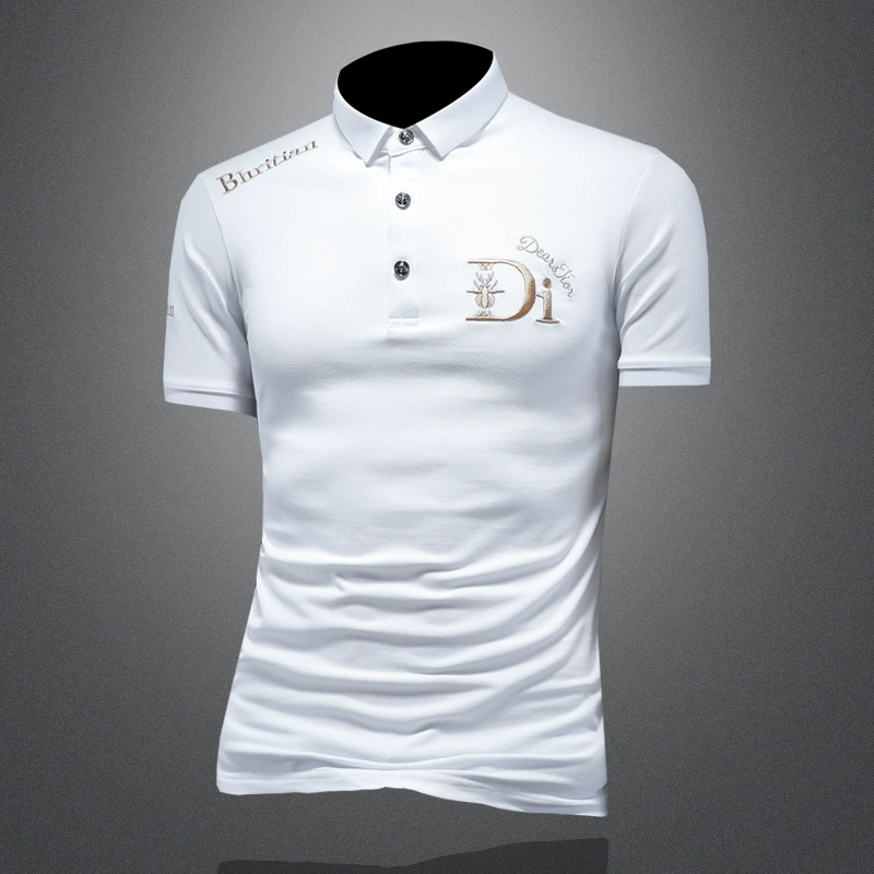Летняя хлопковая футболка, универсальное поло, slim fit, с вышивкой