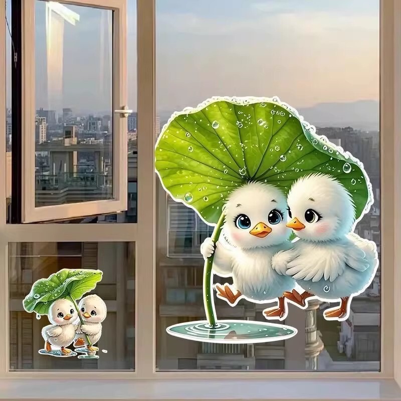 Cross-Border Cute Little Duck Glass Film Cartoon Decorative Stickers Window Door Stickers Children's Room Bathroom Decoration Stickers